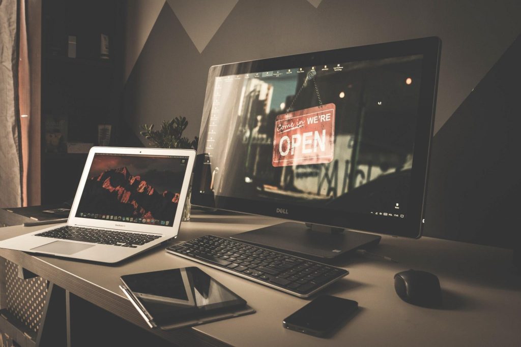 Modern workspace setup with a desktop