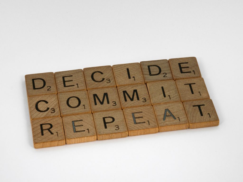 A motivational quote - Decide, commit, & repeat